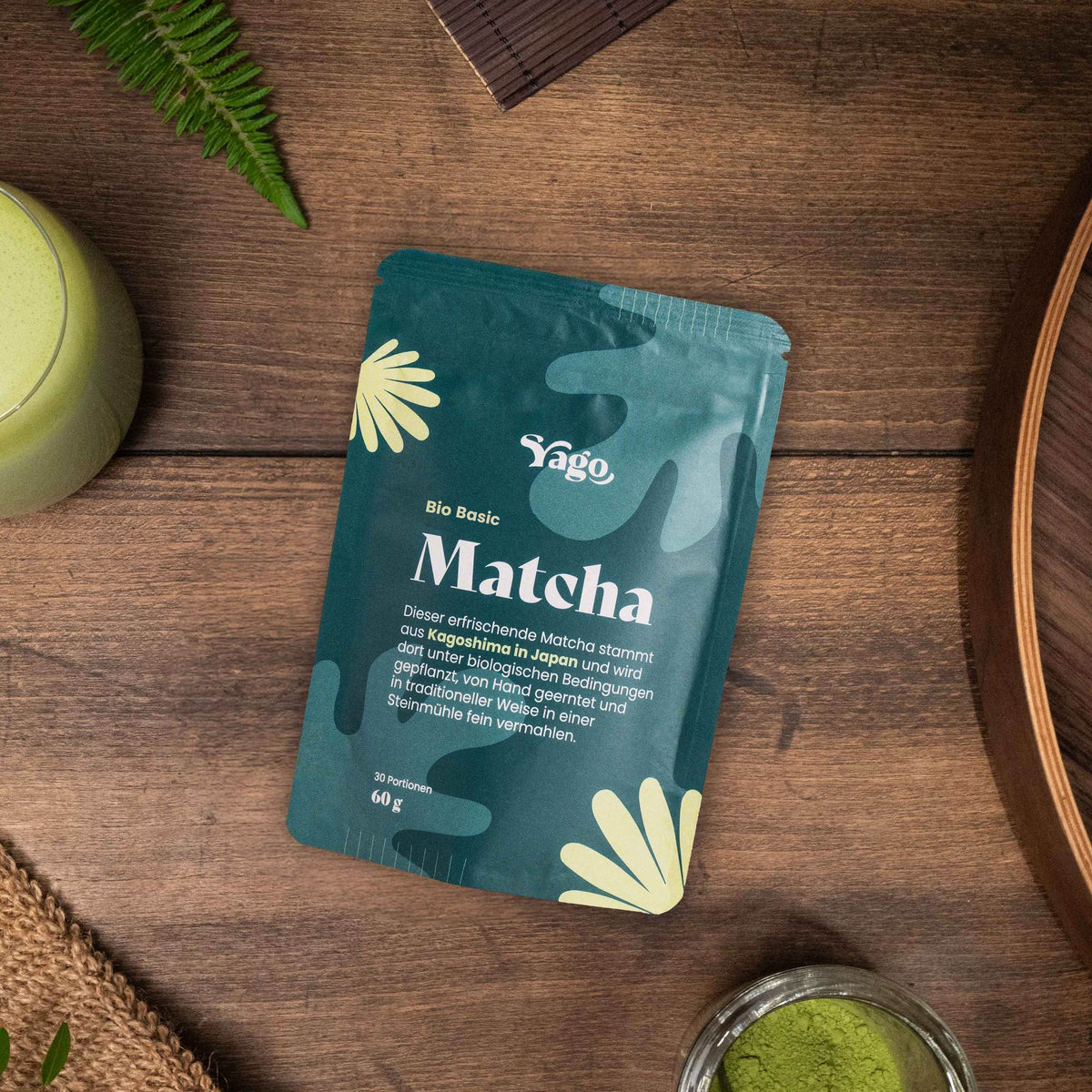Matcha biologico Basic di Yago – confezione del prodotto, 60 g